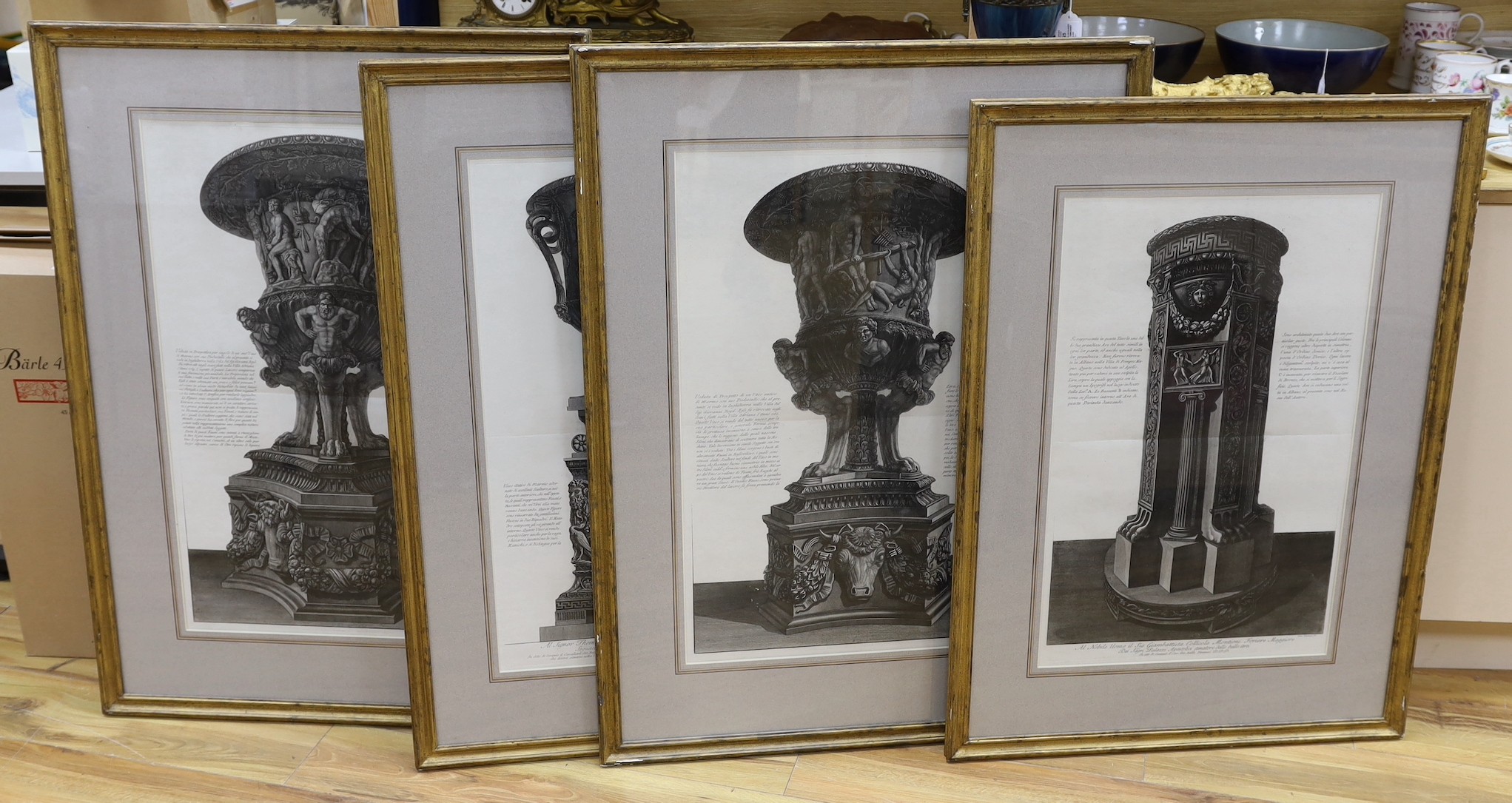 Piranesi , 'Vaso Antico di Marmo', 'Anto Vaso di Marmo', 'Vaso Antico di Marmo' and 'Aré del Tutto', four engravings, largest 75 x 48cm